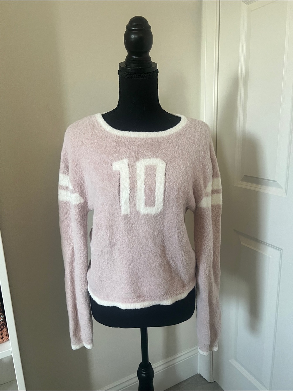 For Love and Lemons Cozy Pink Number 10 Fuzzy Women's Sweater